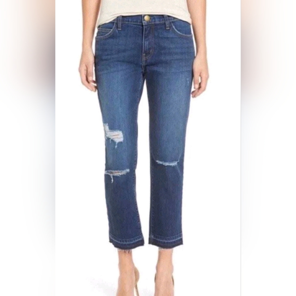 Current/Elliott Cropped Straight Leg Jeans Distressed Raw Hem EUC Size 26